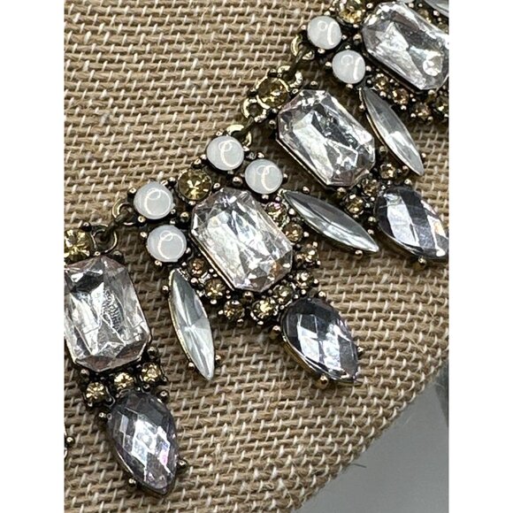 J Crew Necklace Shimmering Rhinestone Moonstone Chunky Gold Tone - Picture 6 of 9